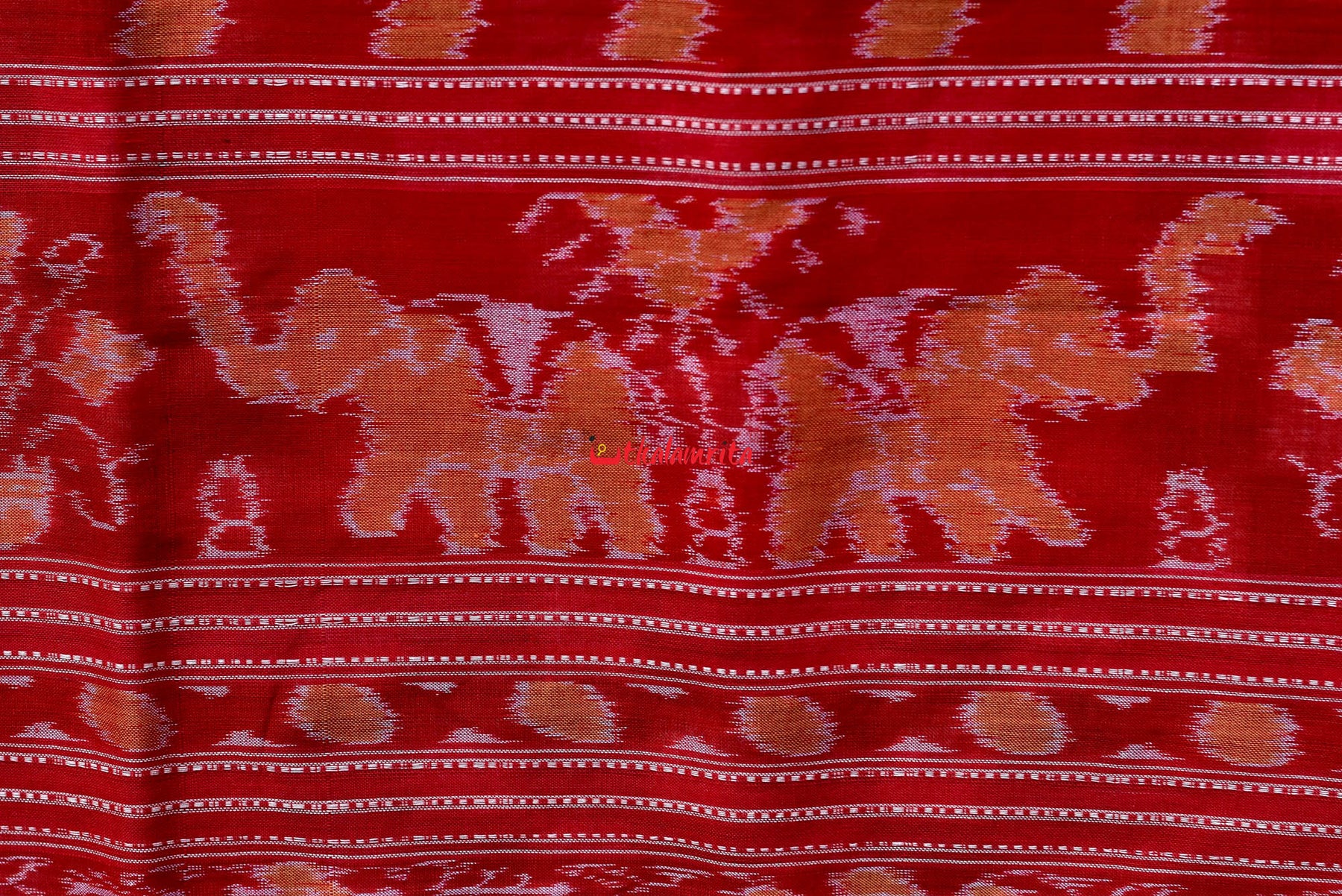 5 Kuthi Red Mehndi Pasapali Cotton Saree