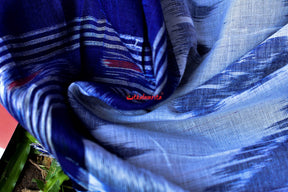 White Blue Bada Phula Cotton Saree