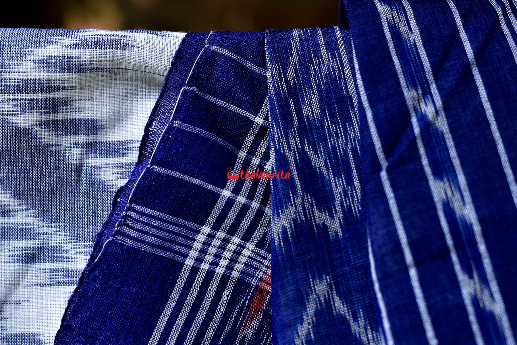 White Blue Bada Phula Cotton Saree