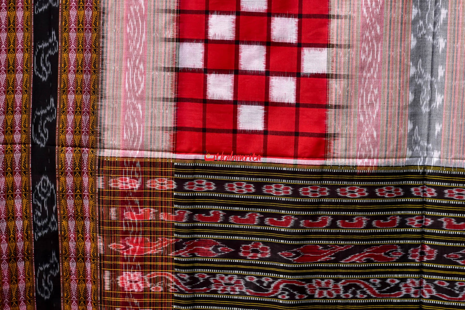 Red Black Bichitrapuri cotton saree