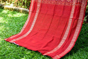 White Red Fans Sambalpuri Bandha Cotton Saree