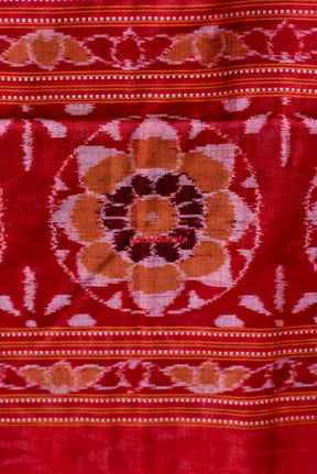 White Red Fans Sambalpuri Bandha Cotton Saree