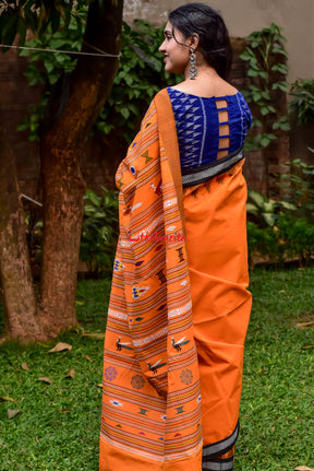 Original Ganjam Bomkai Mustard Cotton Saree
