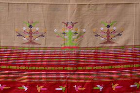 Beige Ganga Jamuna Fishes Bomkai Cotton Saree