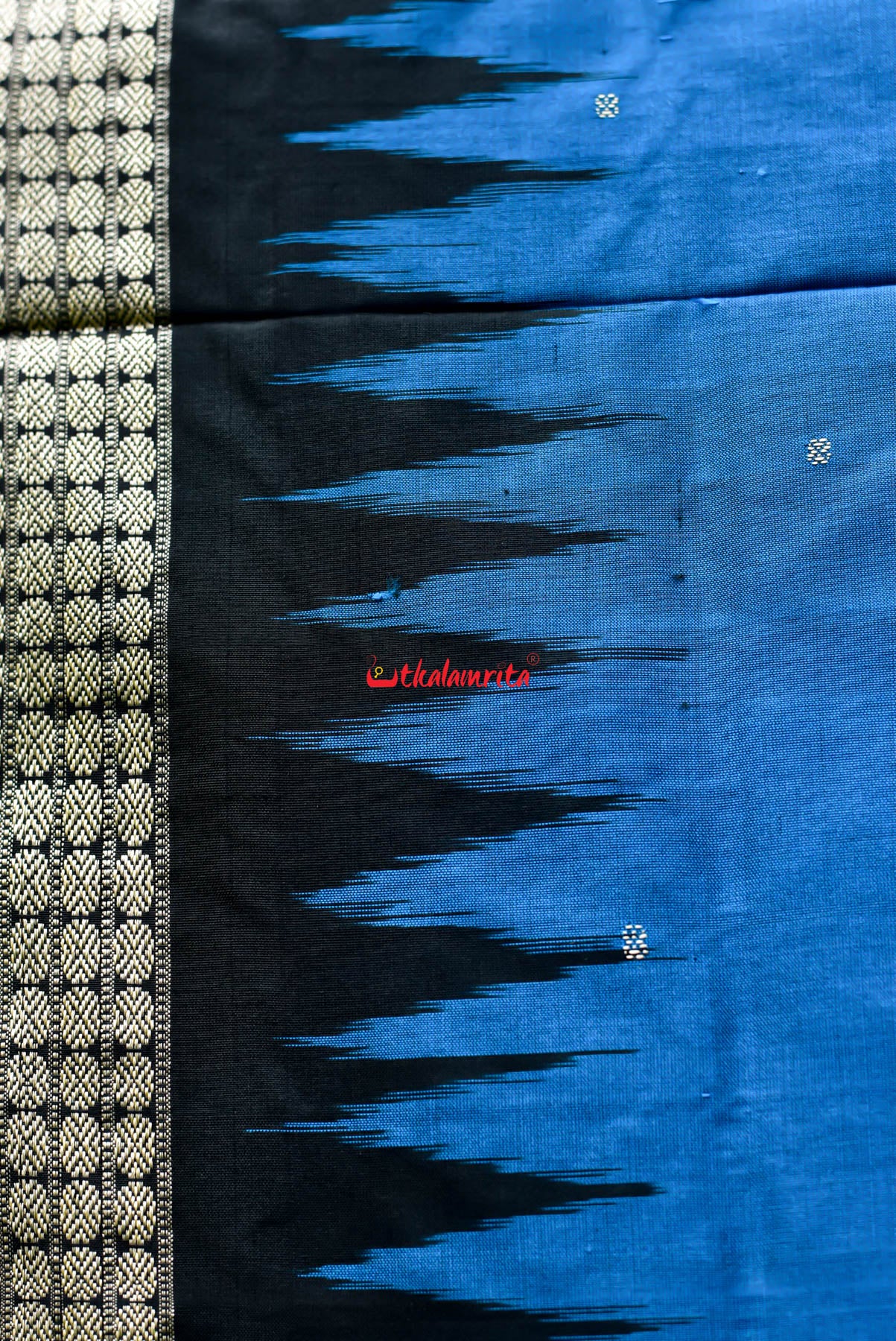 Blue & Black Bomkai Silk Saree