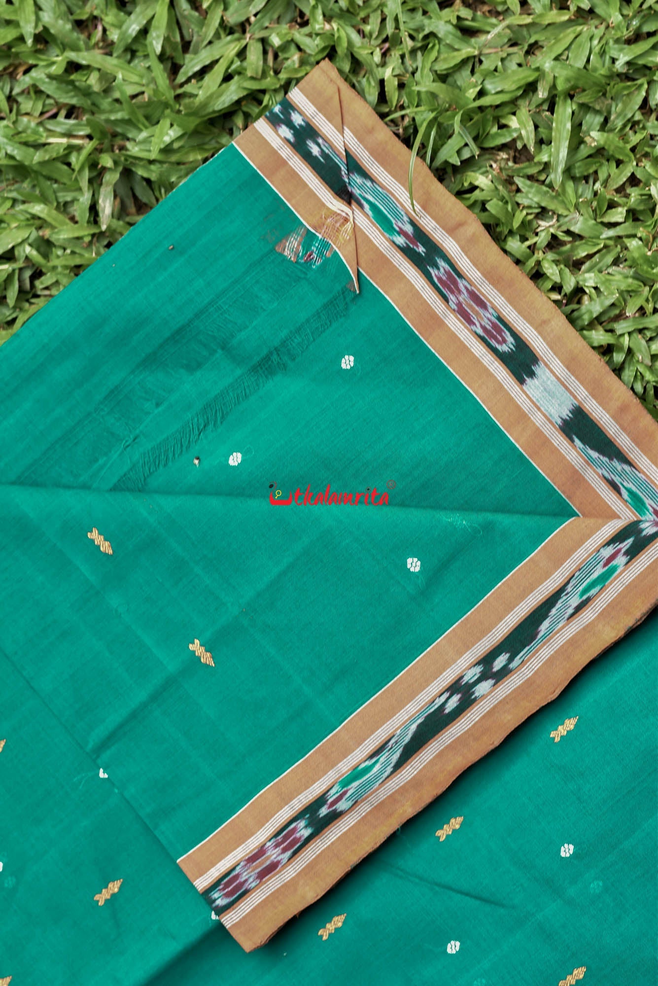 Teal Green Yellow Pittala Single Cotton Saree