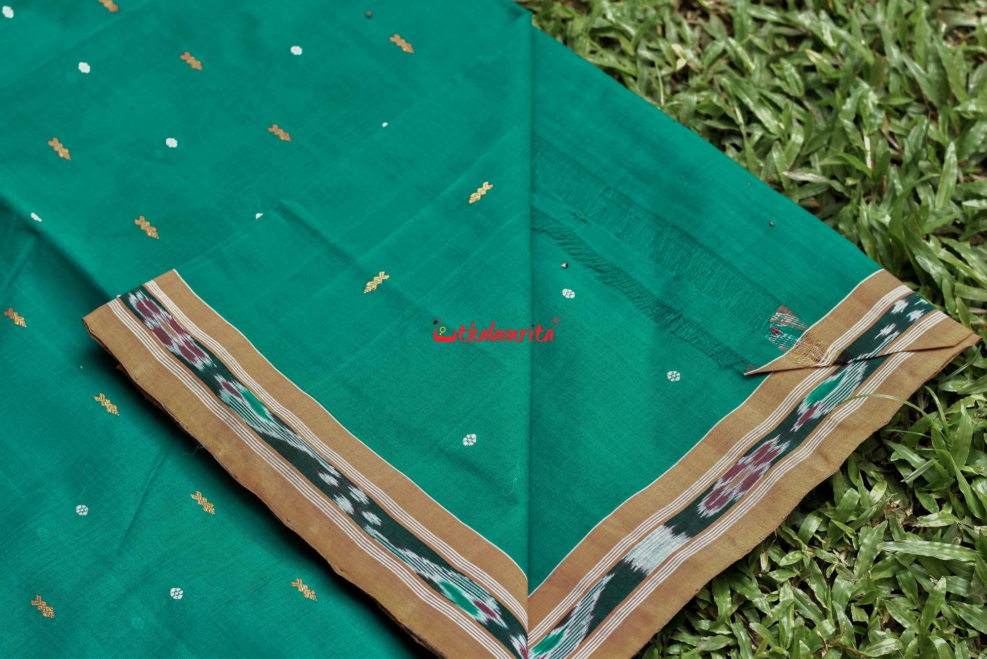 Teal Green Yellow Pittala Single Cotton Saree