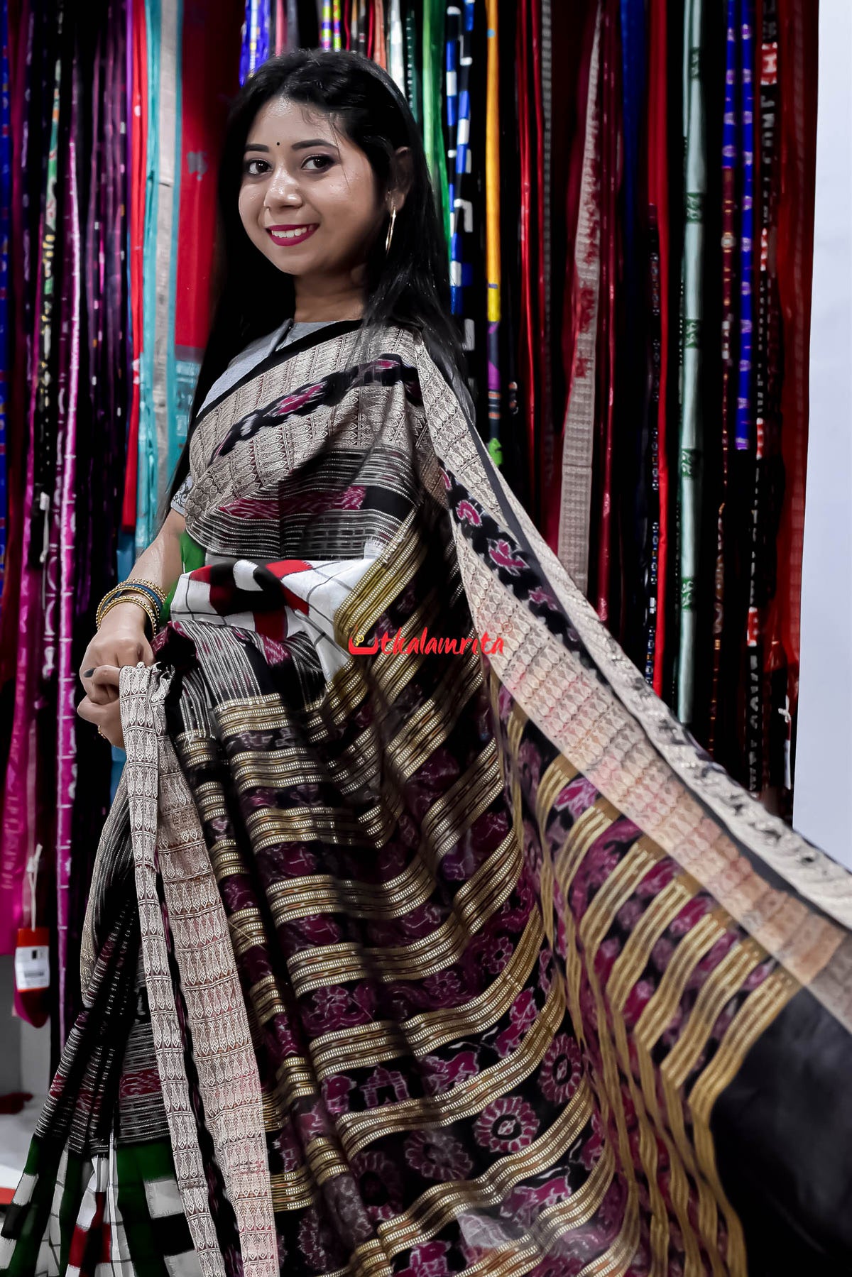 Bichitrapuri Green & White Silk Saree