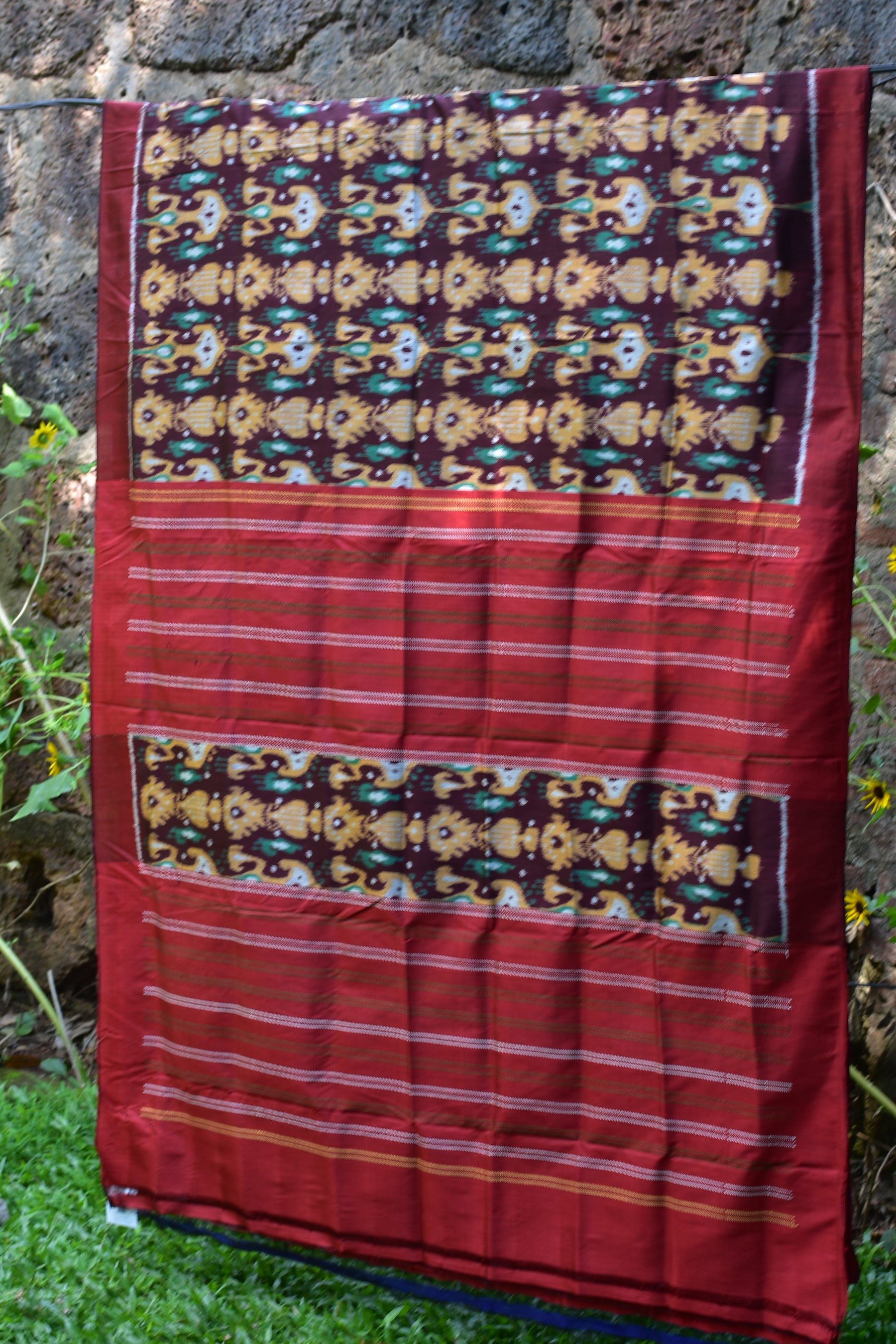 Cambodian Style Coffee Maroon Ikat silk