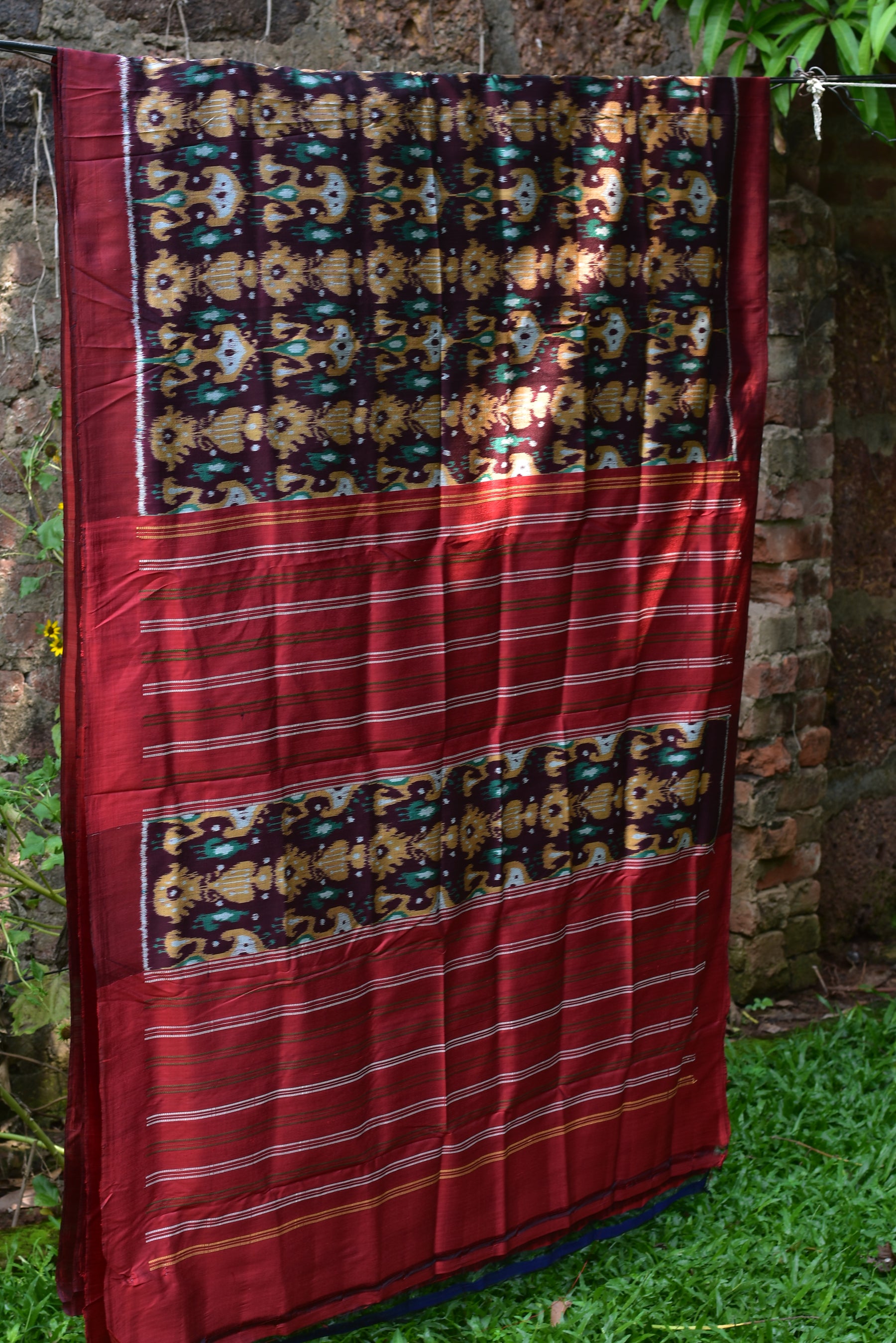 Cambodian Style Coffee Maroon Ikat silk