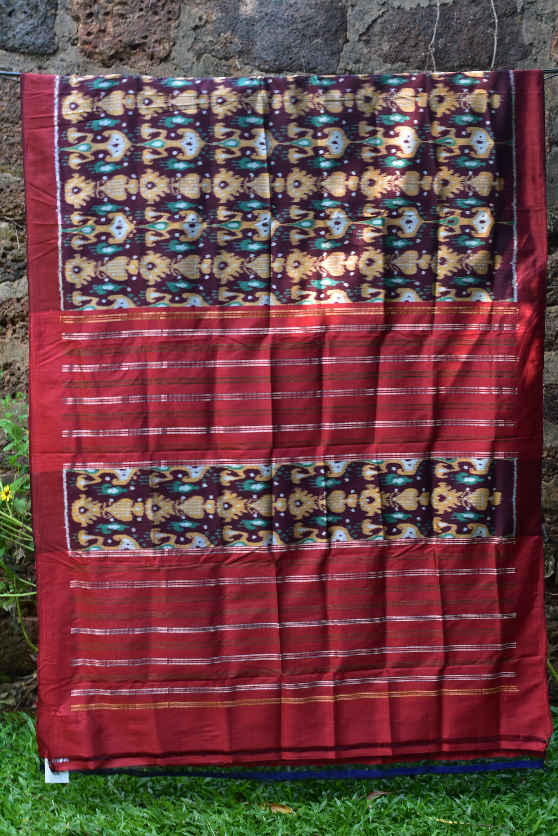 Cambodian Style Coffee Maroon Ikat silk