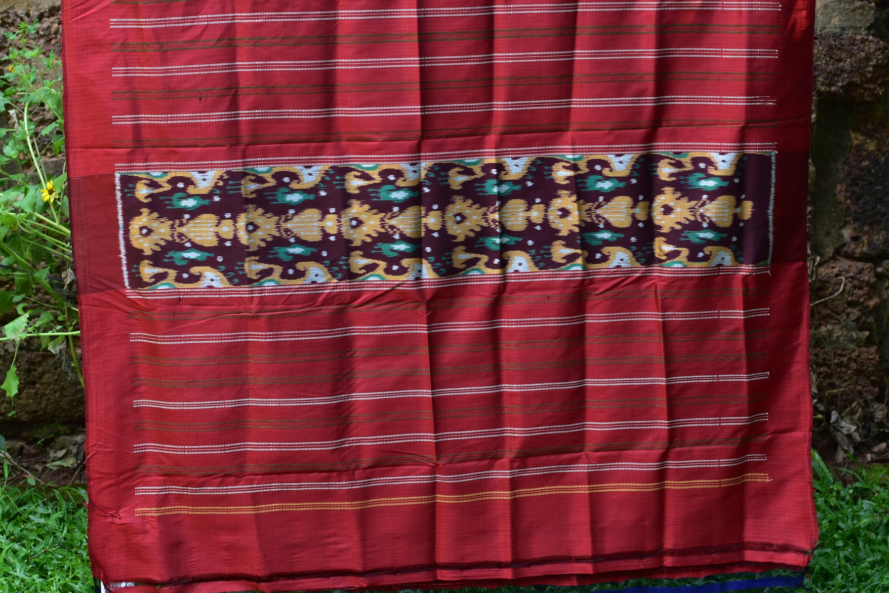 Cambodian Style Coffee Maroon Ikat silk