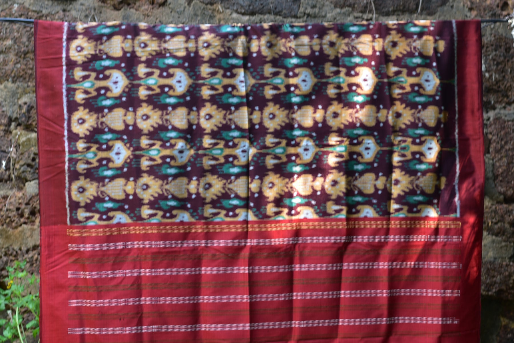 Cambodian Style Coffee Maroon Ikat silk