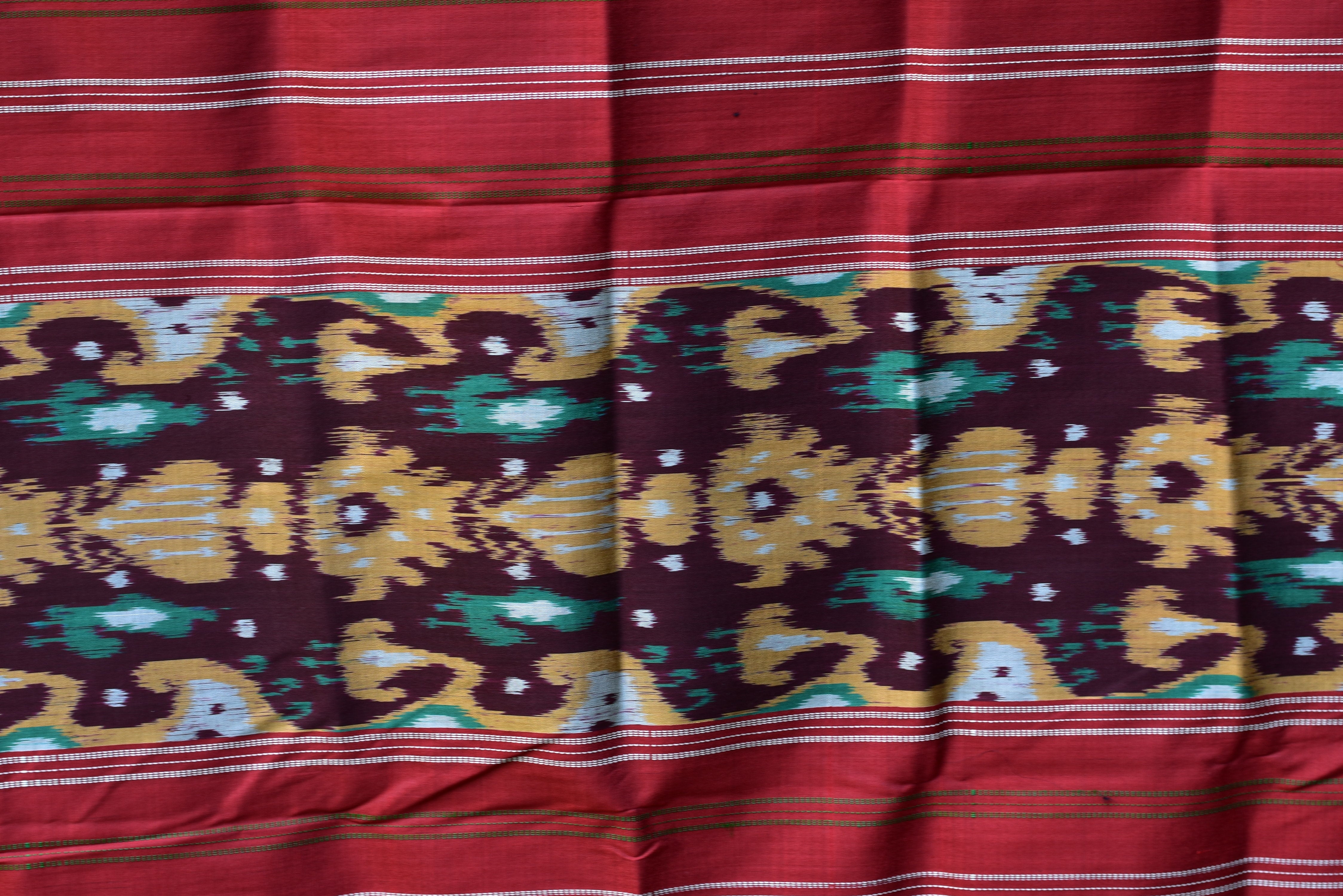 Cambodian Style Coffee Maroon Ikat silk