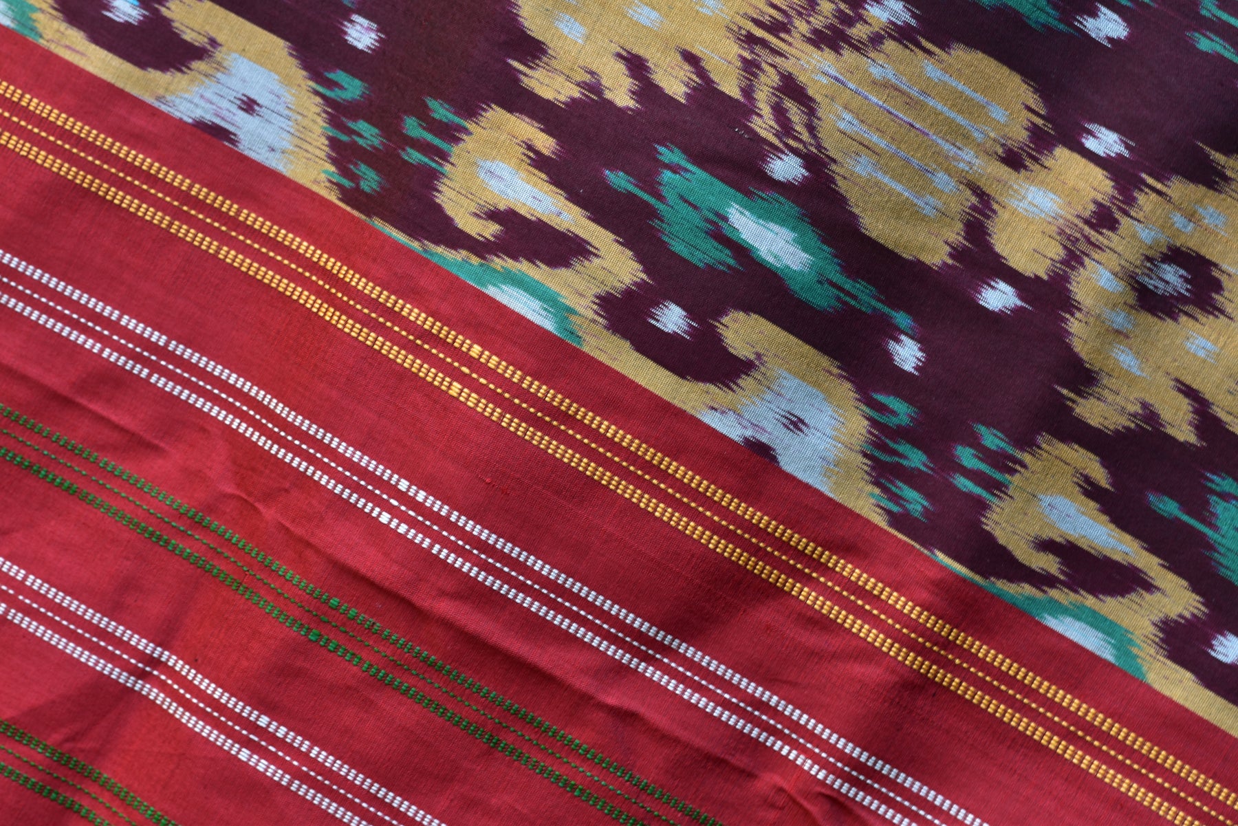 Cambodian Style Coffee Maroon Ikat silk