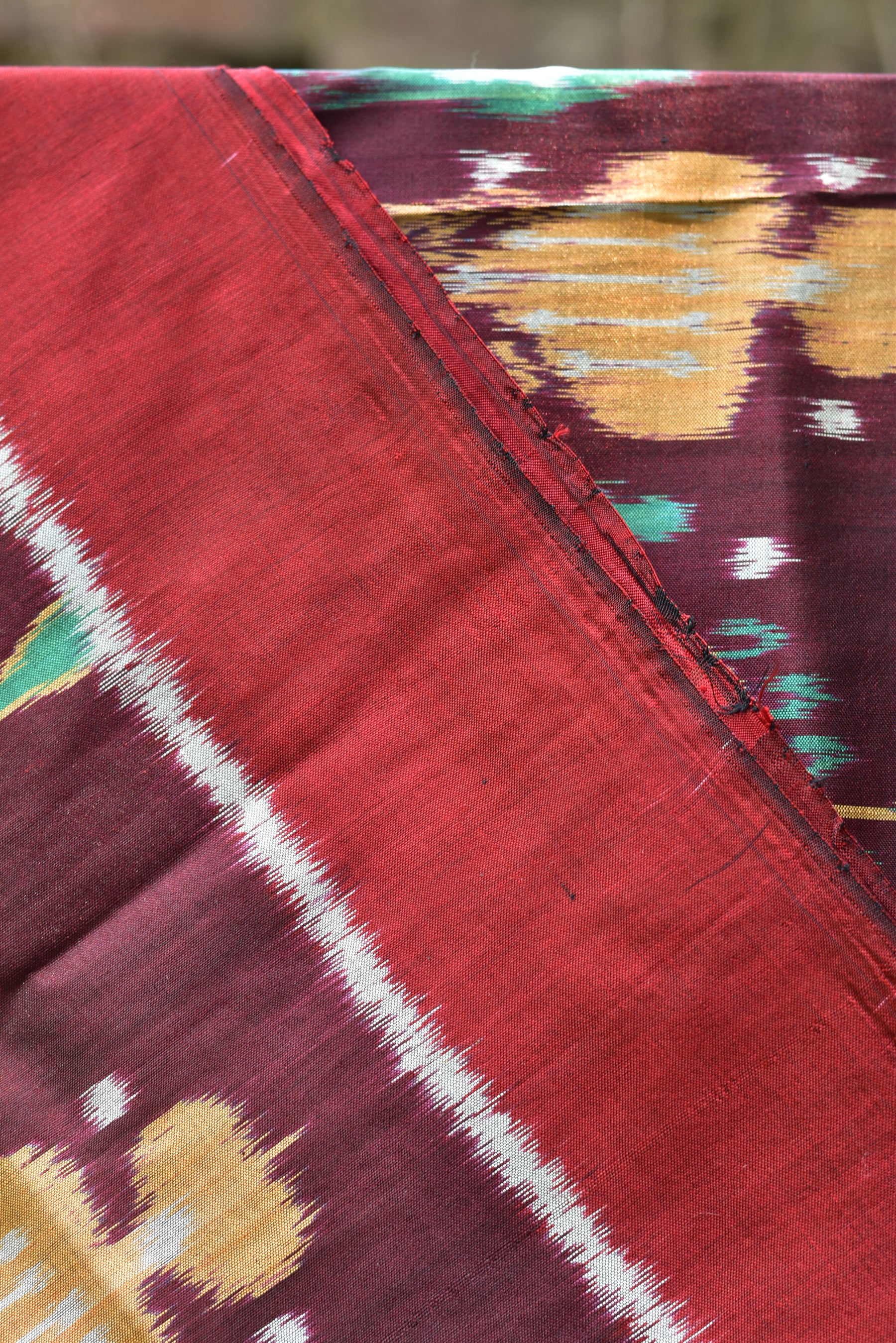 Cambodian Style Coffee Maroon Ikat silk