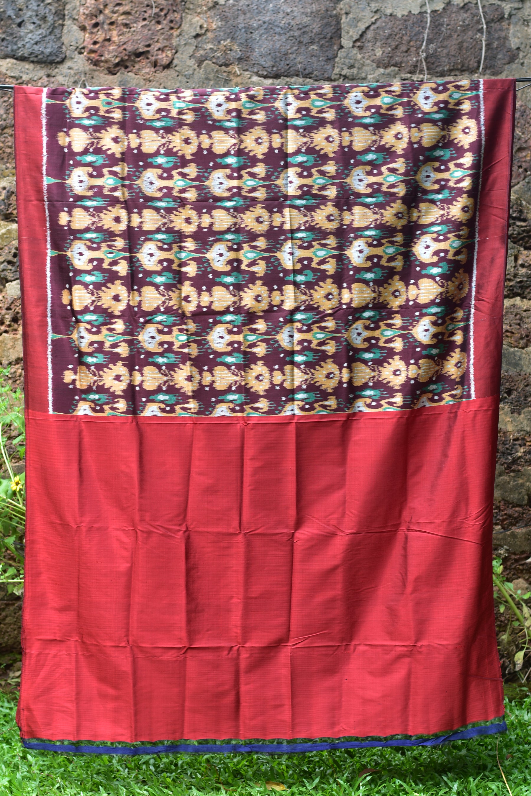 Cambodian Style Coffee Maroon Ikat silk