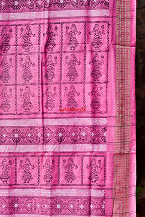 Black Pink Doll Bomkai Cotton Saree