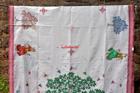White Red Sutaluga Raja Theme Pattachitra Saree