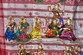 White Red Sutaluga Raja Theme Pattachitra Saree