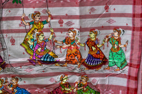 White Red Sutaluga Raja Theme Pattachitra Saree