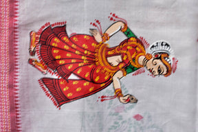 White Red Sutaluga Raja Theme Pattachitra Saree