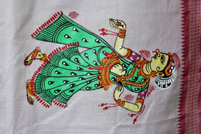 White Red Sutaluga Raja Theme Pattachitra Saree