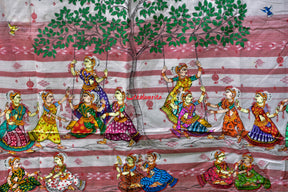 White Red Sutaluga Raja Theme Pattachitra Saree