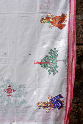 White Red Sutaluga Raja Theme Pattachitra Saree