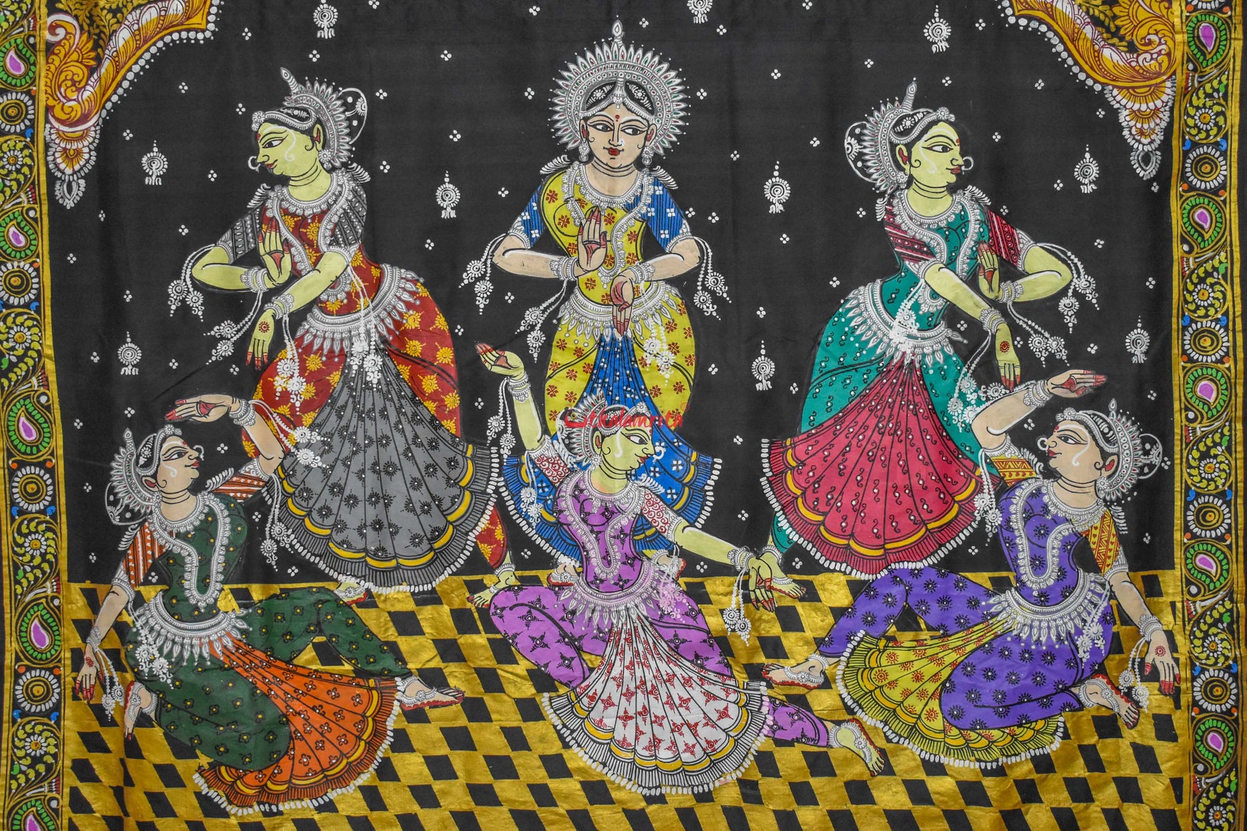 Theme Of Odissi Dancers Pattachitra Silk Saree