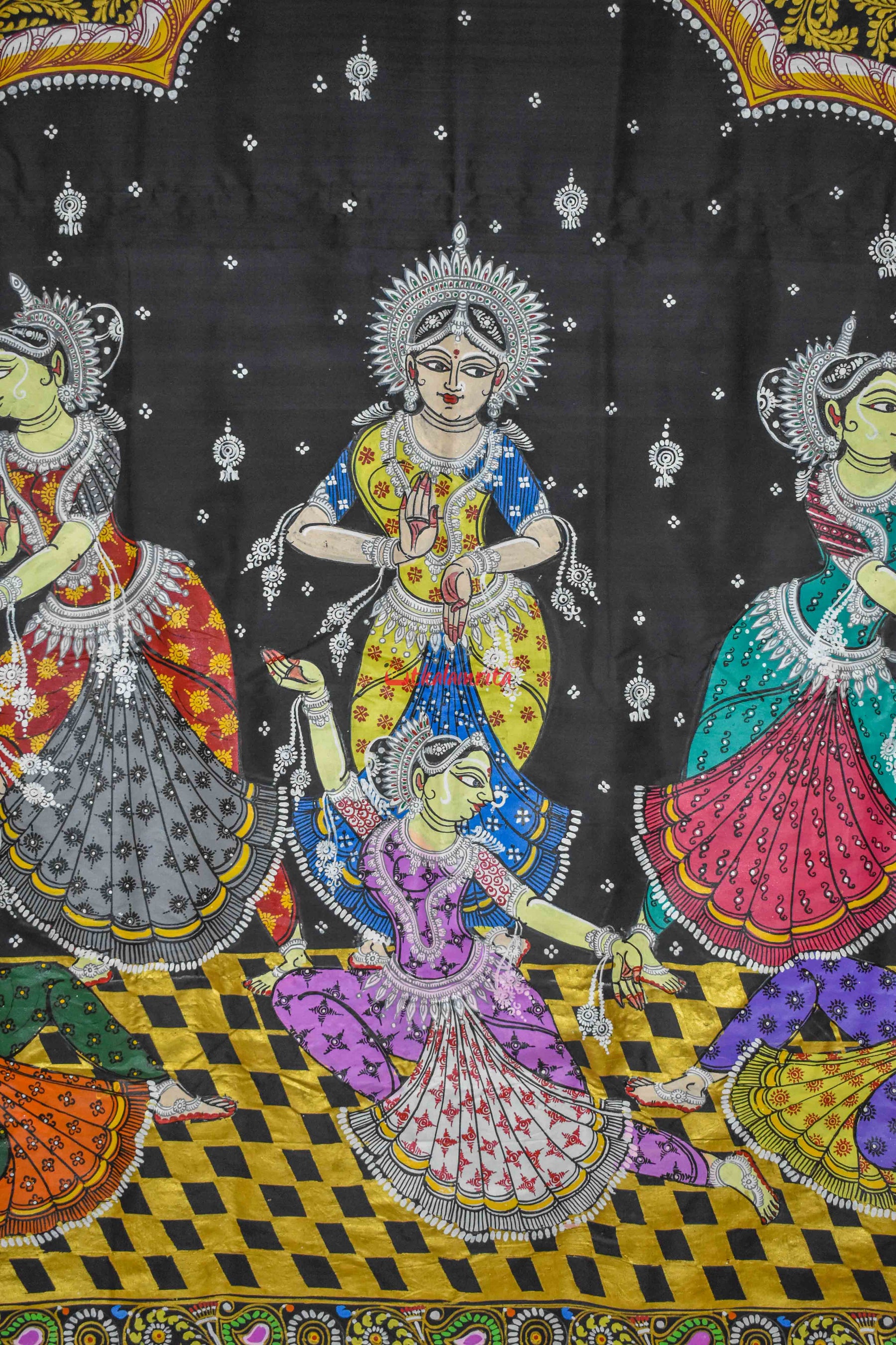 Theme Of Odissi Dancers Pattachitra Silk Saree