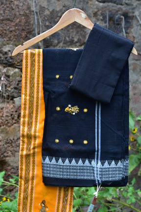 Yellow Black Doll Bomkai Thikiri Dress Set