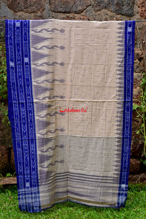 Off White Blue Daali Scot Saree