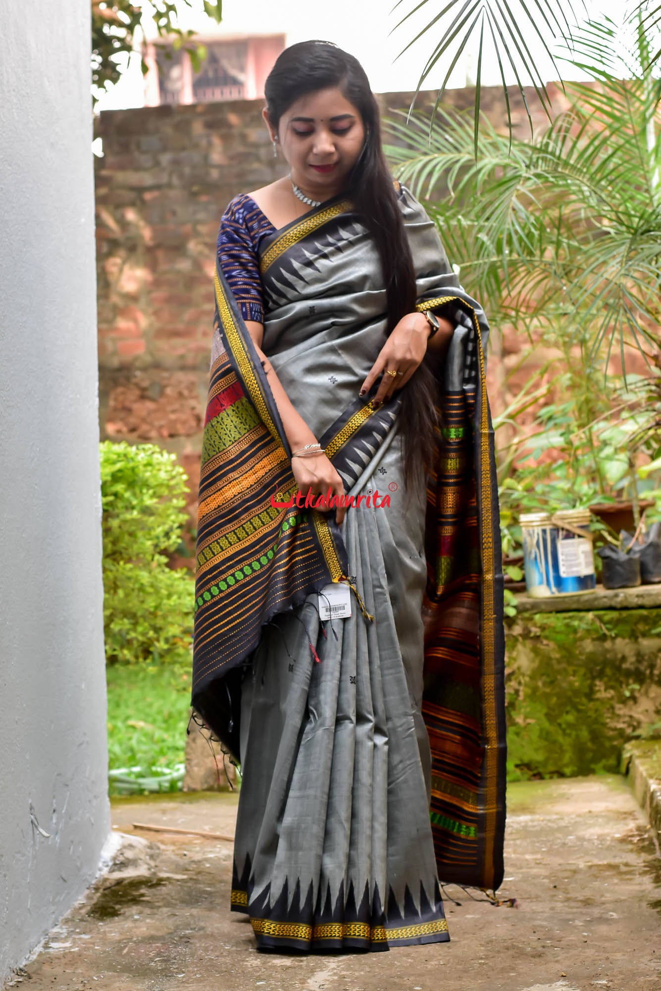 Grey Jaala Gopalpur Tussar Silk Saree