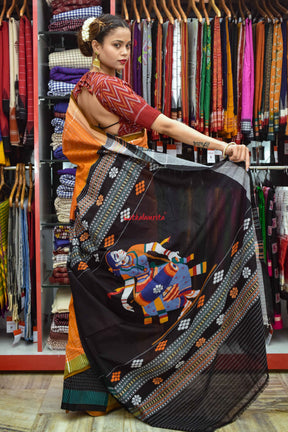 Rust Nartaki Dhalapathar Cotton Saree