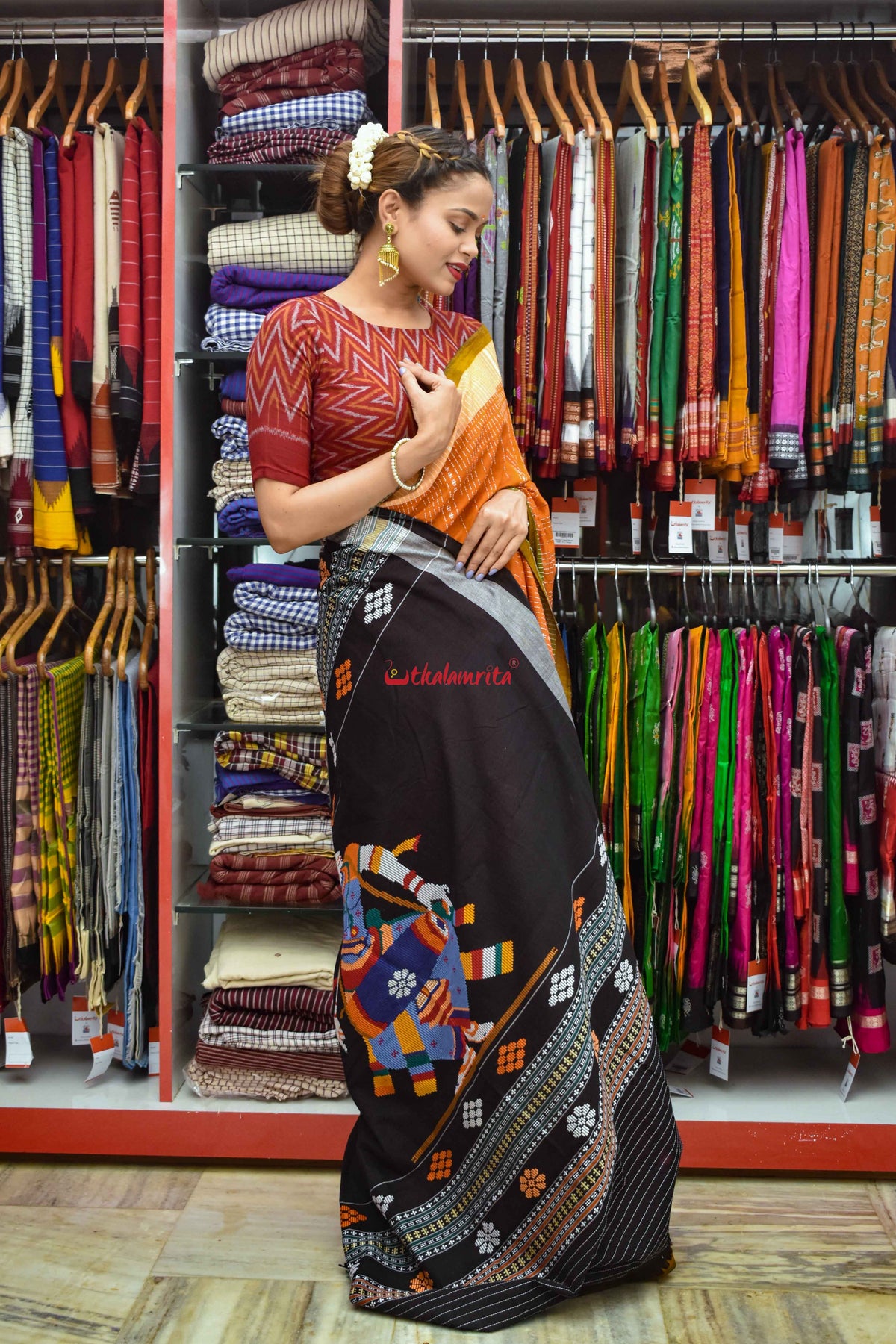 Rust Nartaki Dhalapathar Cotton Saree