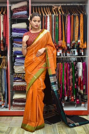 Rust Nartaki Dhalapathar Cotton Saree