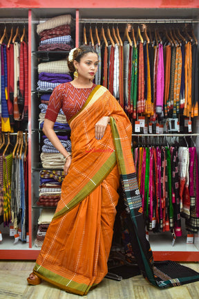 Rust Nartaki Dhalapathar Cotton Saree