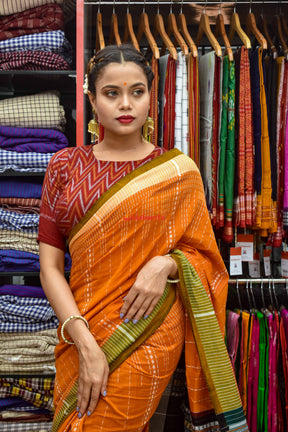 Rust Nartaki Dhalapathar Cotton Saree