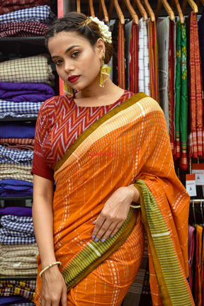 Rust Nartaki Dhalapathar Cotton Saree