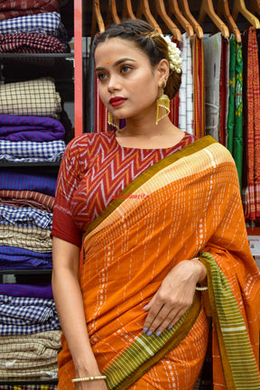 Rust Nartaki Dhalapathar Cotton Saree