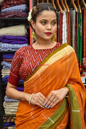 Rust Nartaki Dhalapathar Cotton Saree