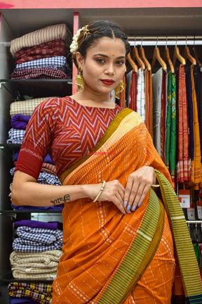 Rust Nartaki Dhalapathar Cotton Saree