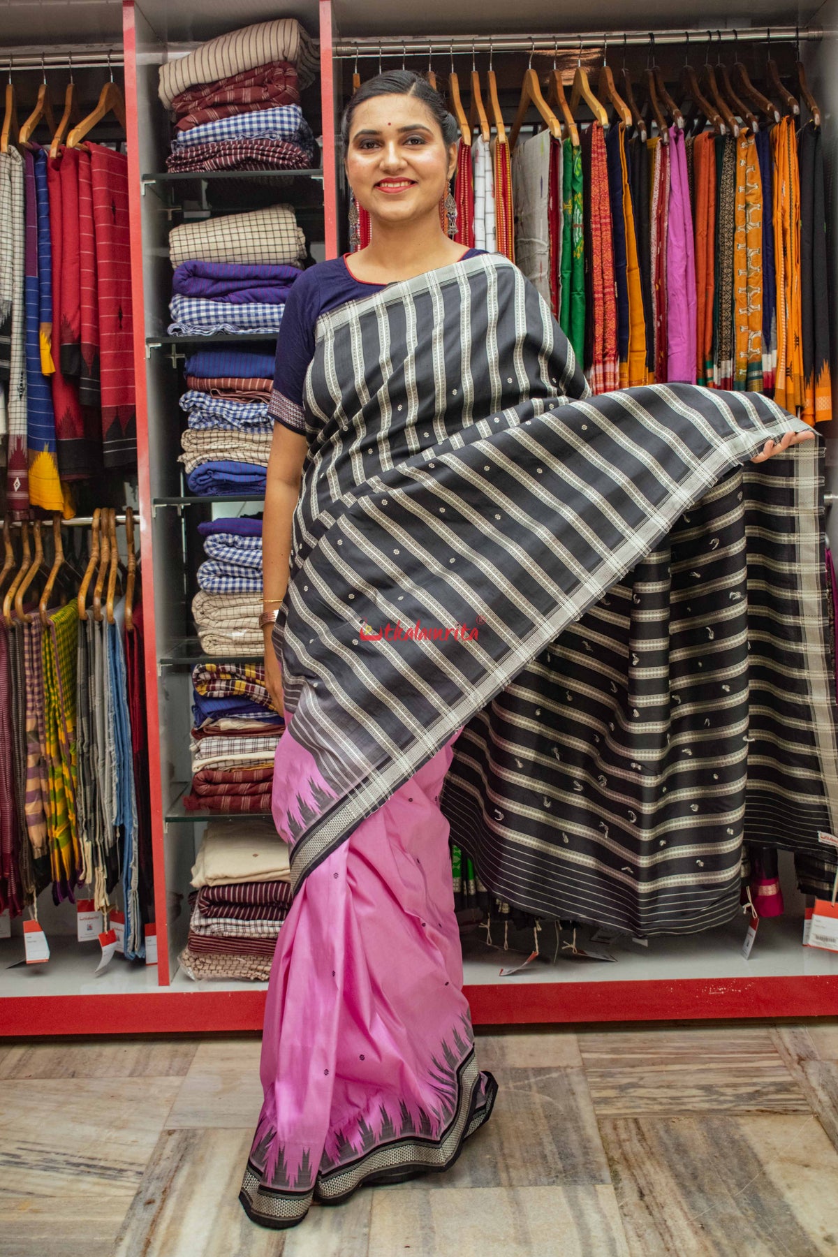 Pink Double Anchal Berhampuri Silk Saree