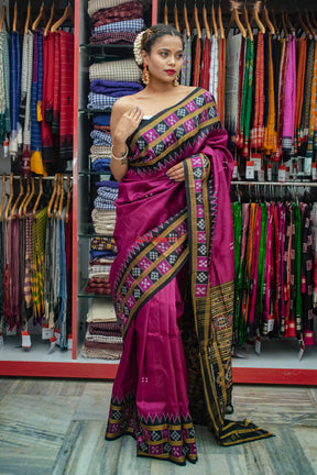 Magenta Double Border Pasapali Khandua Silk