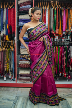 Magenta Double Border Pasapali Khandua Silk