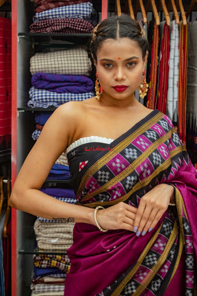 Magenta Double Border Pasapali Khandua Silk