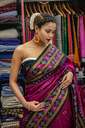 Magenta Double Border Pasapali Khandua Silk