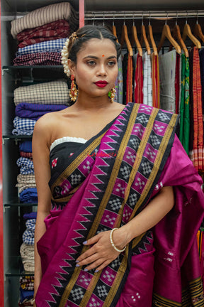 Magenta Double Border Pasapali Khandua Silk