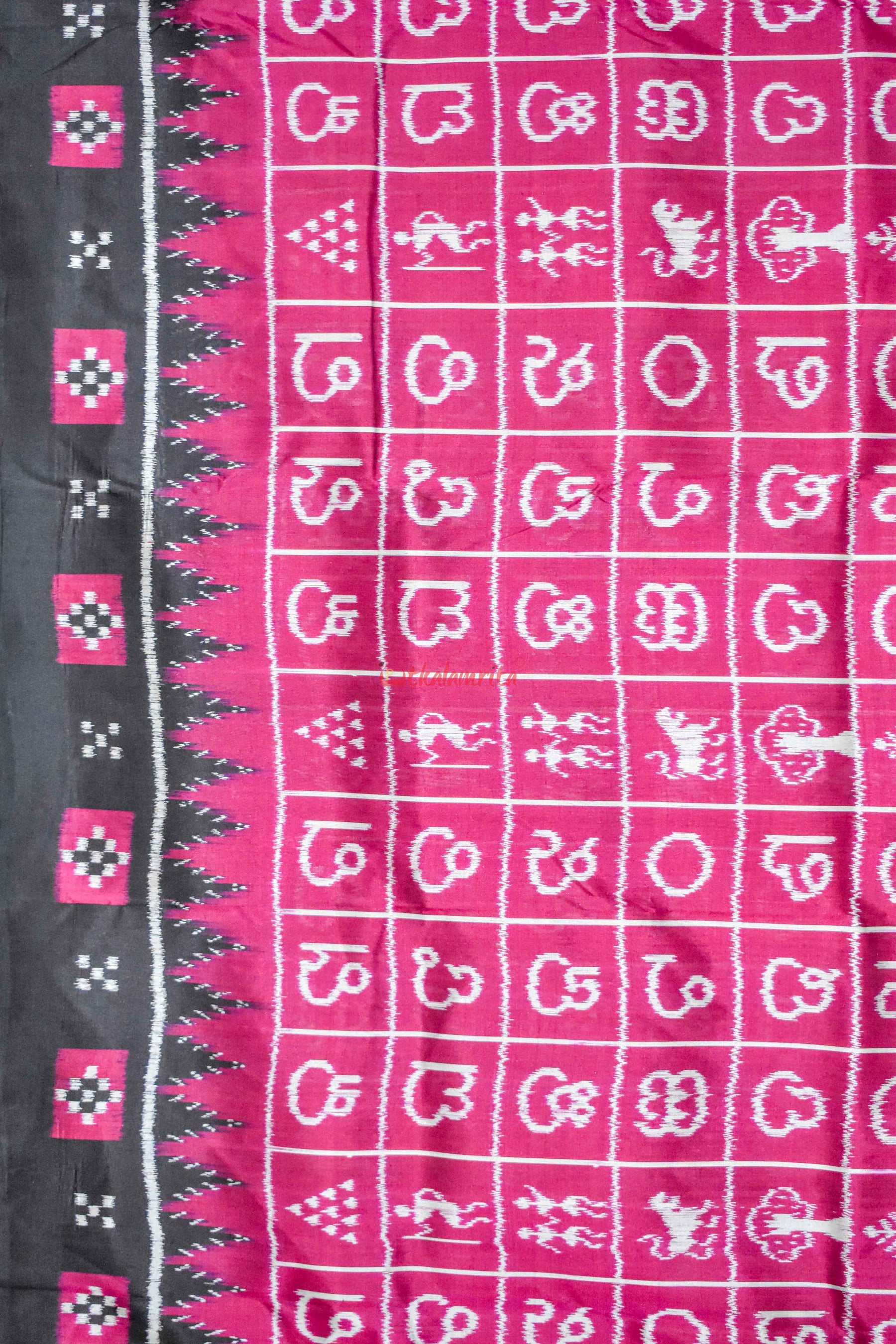 Magenta Odia Alphabets Khandua Silk Saree